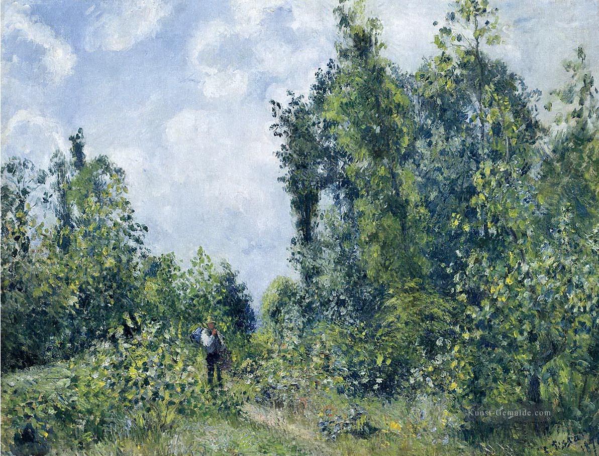Wanderer in der Nähe des Holzes 1887 Camille Pissarro Wald Ölgemälde
